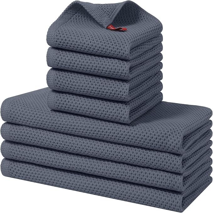 Homaxy 8 Pack 100% Cotton Kitchen Towels and Dishcloths Set, Dark Grey | 12 x 12 Inches and 13 x 28 Inches Kitchen Towels Set, Ultra Soft Absorbent Dish Cloths for Washing Dishes by Homaxy