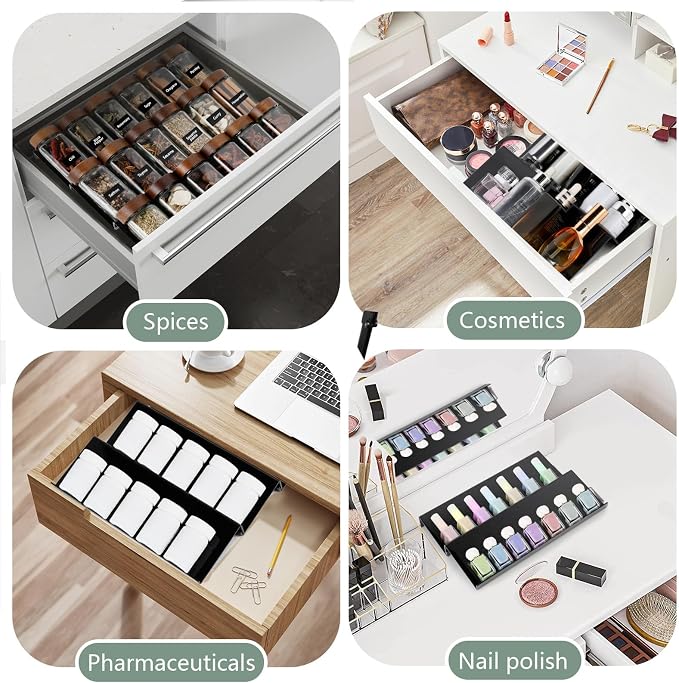 AiQInu Spice Rack Drawer 8 Pieces, Drawer Organiser System from 23 cm to 46 cm, Extendable Kitchen Shelf, Spice Stairs, Spice Insert Drawer, for Kitchen, Worktop, Cupboard, Shelf - Image 6