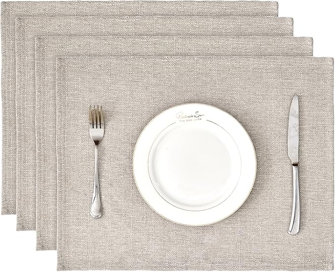 BALCONY & FALCON Rectangle Table Cloth Waterproof Beige 13.8"x 17.7" 4pcs | Placemats Set of 4 Faux Linen Cloth Place Mats Washable Wrinkle Resistant Table Placemats for Dining Kitchen Indoor & Outdoor by BALCONYFALCON