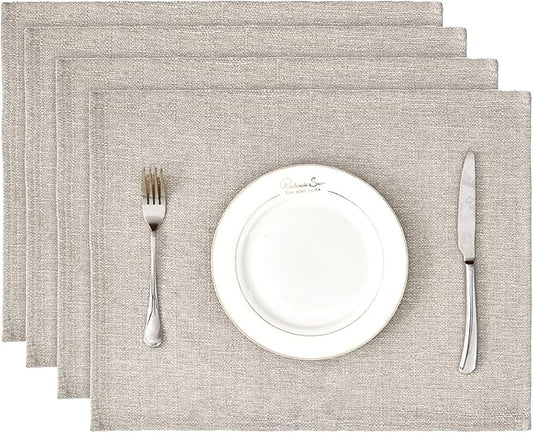 BALCONY & FALCON Rectangle Table Cloth Waterproof Beige 13.8"x 17.7" 4pcs | Placemats Set of 4 Faux Linen Cloth Place Mats Washable Wrinkle Resistant Table Placemats for Dining Kitchen Indoor & Outdoor by BALCONYFALCON