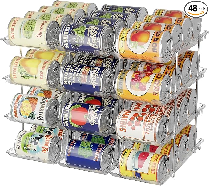 LXLXXL Can Organizer for Pantry Canned Food Storage Goods Holders 4 Tier | Automatic Rolling, Clear Acrylic Can Storage Rack, Sturdy and Stackable, for Fridge Cabinet Pantry Kitchen Desktop Storage by LXLXXL