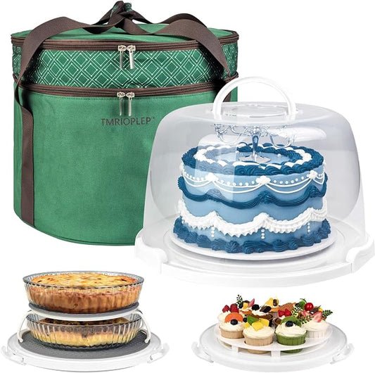 TMRIOPELP Tall Cake Carrier with Lid and Handle Insulated Cake Container Cake Transport Carrier Ideal for Pies Cupcakes and Pastries Perfect for Safe and Secure Cake Delivery (Green, 12 inch) by CakePieInsulatedTransportat