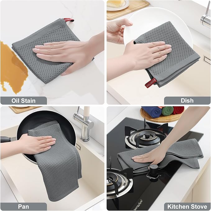 Homaxy 10 Pack 100% Cotton Kitchen Towels and Dishcloths Set, Grey | 12 x 12 Inches and 13 x 28 Inches Kitchen Towels Set, Ultra Soft Absorbent Dish Cloths for Washing Dishes - Image 5