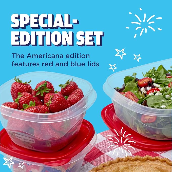 Rubbermaid TakeAlongs Special-Edition Americana 13-Piece Set of Food Storage Containers with Lids, Including Two Pitchers and Ice Tray, QuikClik Seal, BPA-Free - Image 2