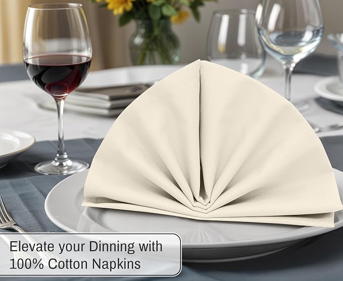 Ruvanti Cloth Napkins Set of 12, 18x18 Inches, 100% Cotton, Washable, Soft & Absorbent, Perfect for Wedding, Christmas, ‎Thanksgiving Dinners - Antique White - Image 4