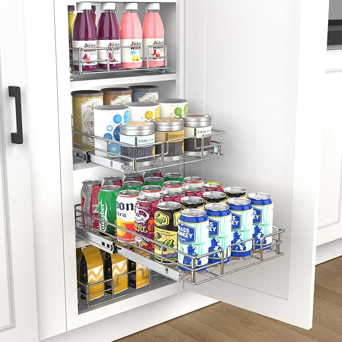 Pulloutor Pull Out Cabinet Organizer - 11" W x 21" D, Slide Out Kitchen Cabinet Storage Shelf and Drawer Organizer, For Home, Pantry, Bathroom, Chrome Finish - Image 5