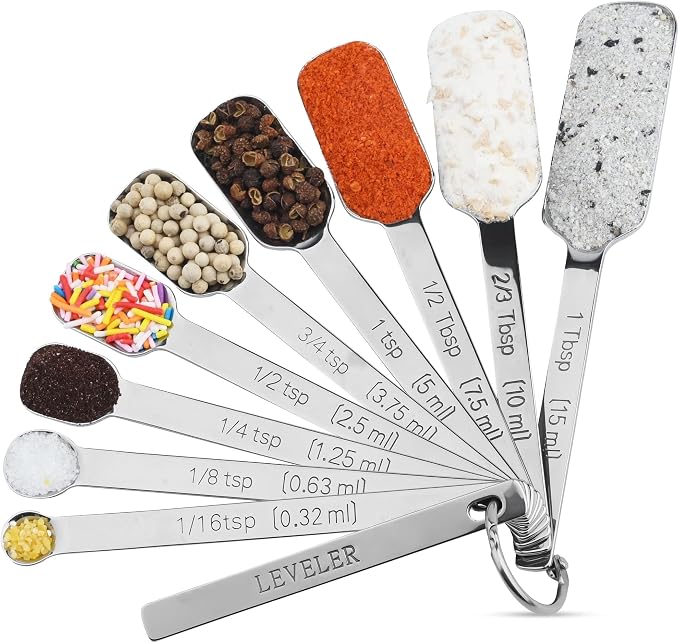 Measuring Cups and Spoons Set 17, 7 Stainless Steel Measuring Cup Set, 9 Spice Long Measuring Spoons with 1 Leveler for Kitchen and Baking, 18/8 Steel Dry Metric Measure Cups &Spoons Set - Image 5