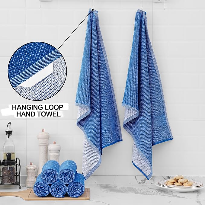 Homaxy 380 GSM Cotton Premium Kitchen Towels 6 Pack, 18"x 28", Blueberry | Flat and Terry Dish Towels, Highly Absorbent Tea Towel Set with Hanging Loop, Soft Utility Kitchen Hand Towels - Image 3