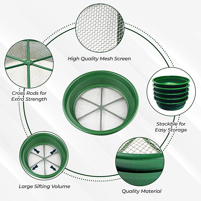 SE 13.25 Inch Wide Stackable Classifier Gold Prospecting Pan - 1/8 Inch Stainless Steel Mesh Sifting Pan, Green - Image 4