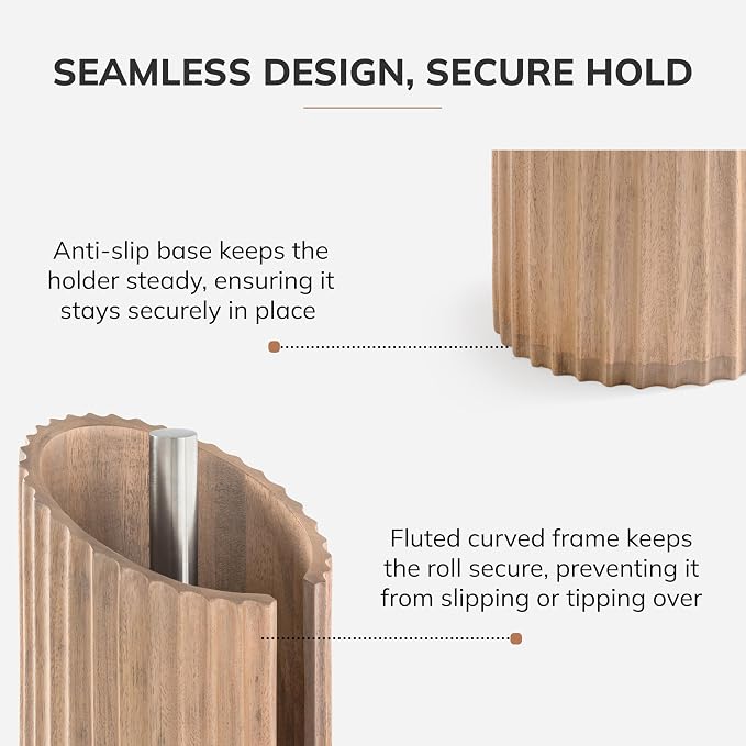 Anji Mountain Wooden Paper Towel Holder with Metal Holder, Holder Stand for Kitchen Roll Organizer & Kitchen Dining Table Home Décor, Countertop Fits Jumbo & Mega Rolls - Biscotti/Nickel, Fluted - Image 4