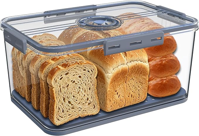 Bread Box Bread Boxes with Lid for Kitchen Counter, Airtight Loaf Bread Storage Container,Large Time Recording Bread Keeper for Homemade Bread, Toast, Bagel, Donut and Cookies ,Not dishwasher safe by Honbuty