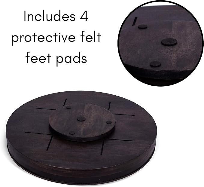 BIRDROCK HOME Wooden Lazy Susan Turntable - Spice Rack Organizer for Kitchen Table, Dining, Pantry and Countertop - Rotating Tray for Condiments - with Burnished Iron Accents - 18" Large, Black - Image 6
