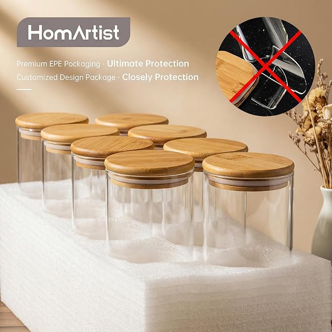 HomArtist Extra Large Glass Flour and Sugar Storage Containers with Airtight Lids,132 floz x2 [Set of 2] Big Glass Jars with Bamboo Lids, Air Tight Food Storage Jars for Cereal, Pasta, Rice, Coffee - Image 7