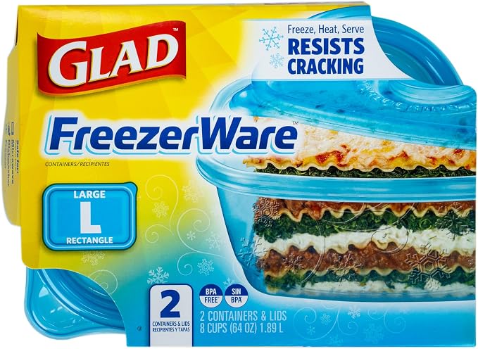 Glad GladWare FreezerWare Containers, Large Rectangle, 64 Oz, 2 Count, 6-Pk | Crack-resistant, large rectangle containers for freezing soups and meal prep; microwave and dishwasher safe - Image 3