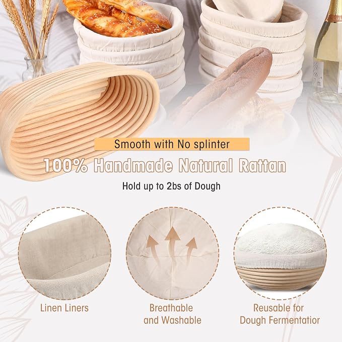 Gejoy 20 Sets Bread Proofing Baskets Bulk Banneton Dough Proofing Bowls Kit with Cloth Liner and Plastic Scraper Sourdough Basket for Home Sourdough Bakers(Round, Oval,9'', 10'') - Image 4