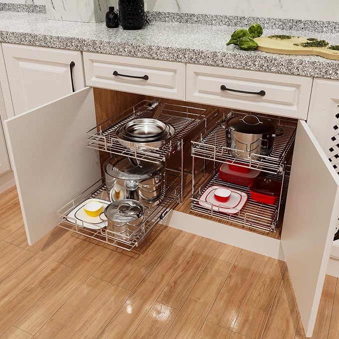 ROOMTEC Individual Pull Out Cabinet Organizer (11"W x 21"D), 2 Tier Spice Rack Organizer for Cabinet, Slide Out Drawer Pantry Shelf Organization and Storage for Kitchen Bathroom - Image 7