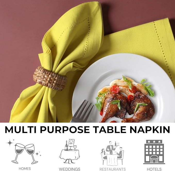 Bedding Craft Hemstitched Cotton Cloth Dinner Napkins Set of 12 – 18x18 Golden Kiwi – Reusable Machine Washable Fabric Napkins for Weddings, Thanksgiving, Christmas & Events - Image 6