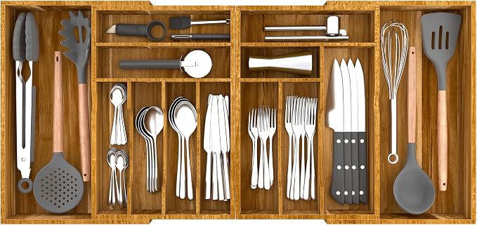 Suli Extra Large Silverware Drawer Organizer,Expandable 22in to 37in,Acacia by Suli