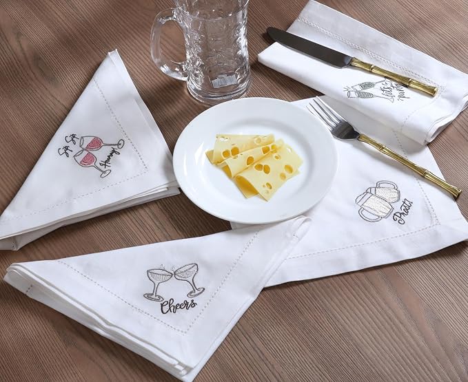 Bedding Craft Cotton Cloth Dinner Napkins Set of 12 – 18x18 Embroidered Motif with Decorative Hemstitch – Machine Washable Fabric Napkins for Weddings, Baby Showers, Christmas & Parties - Image 2