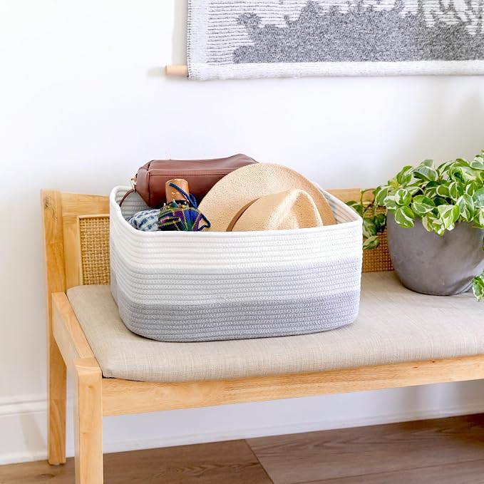 NaturalCozy Storage Baskets 16.8”x13”x7.6” Cotton Rope Woven Baskets for Organizing 3-Pack | Toy Storage Bins | Basket for Shelves, Laundry, Blanket, Clothes, Closet, Kitchen, Bathroom, Gifts - Image 8