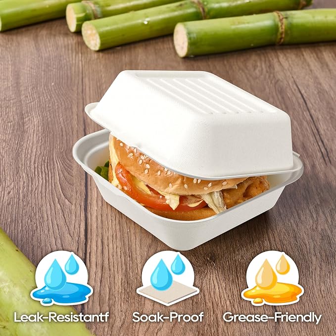 Turbo Bee 200 Pack 6x6inch White Take Out Containers with Lids, Small Disposable Clamshell Food Containers for Lunch, Sides, Snacks, Restaurant, Catering & Food Service - Image 3