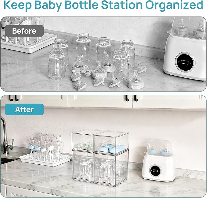 Vtopmart 4 Pack Baby Bottle Organizer Set, Stackable Storage Drawers Ideal for Kichen Countertop, Vanity, Bathroom, Cabinet, Pantry Organization - Image 4