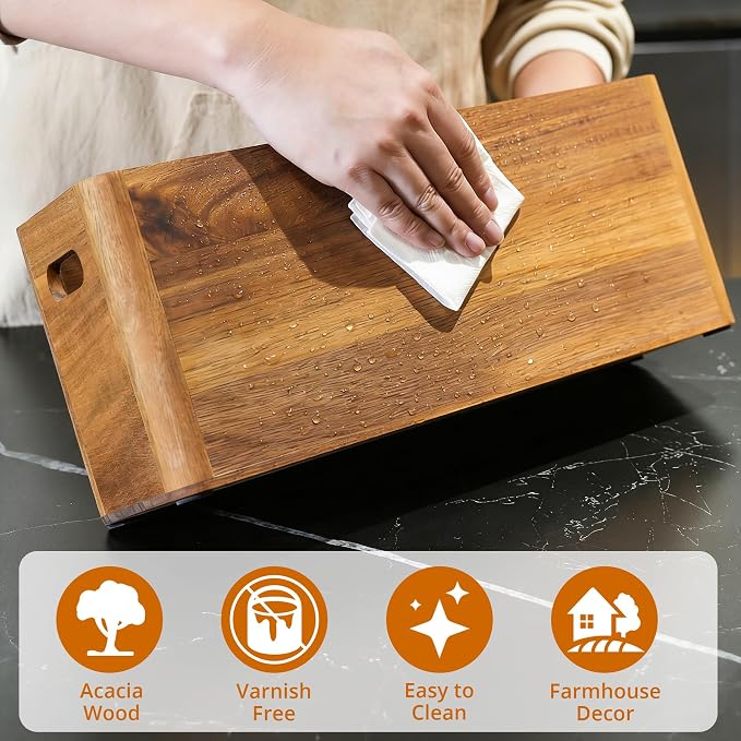 Wooden Utensil Holder for Kitchen Counter, Extra Large Utensil Holder with 4 Compartments for Cooking and Silverware, Kitchen Utensil Organizer Acacia Wood Rustic Kitchen Decor (Brown, 4 Compartment) - Image 3