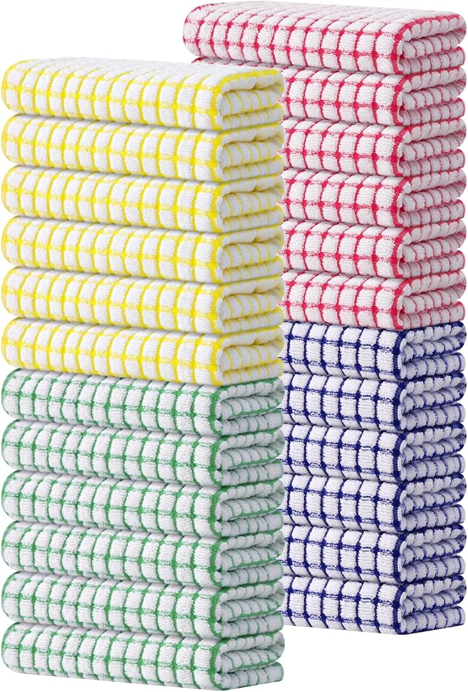 Kitinjoy Cotton 24 Pack Terry Kitchen Towels, Multiple Colour | 16 x 25 Inches Super Soft and Absorbent Dish Towels, Quick Drying hand towels for kitchen Drying by Kitinjoy
