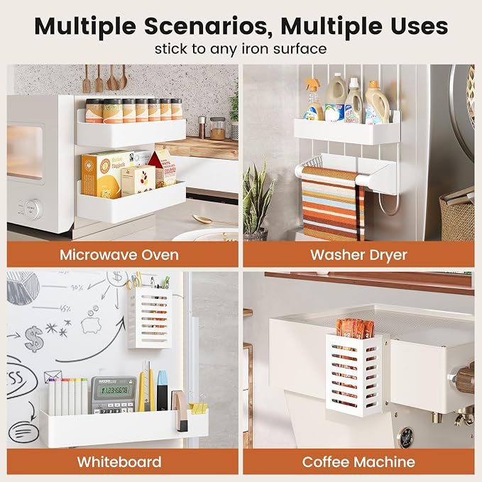 Mystozer Magnetic Spice Rack for Refrigerator, 4 Pack Magnetic Shelf and 1Pack Paper Towel Holder,Fridge Organizers and Storage White(5 Pack) - Image 6