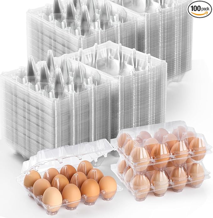 100 Pack Egg Cartons Cheap Bulk,Plastic Egg Carton 3x4 Grids | 12 Count Clear Egg Cartons, Reusable Egg Holder Egg Trays for Family, Chicken Farm, Markets Display - Medium Egg Container by AYAYGD