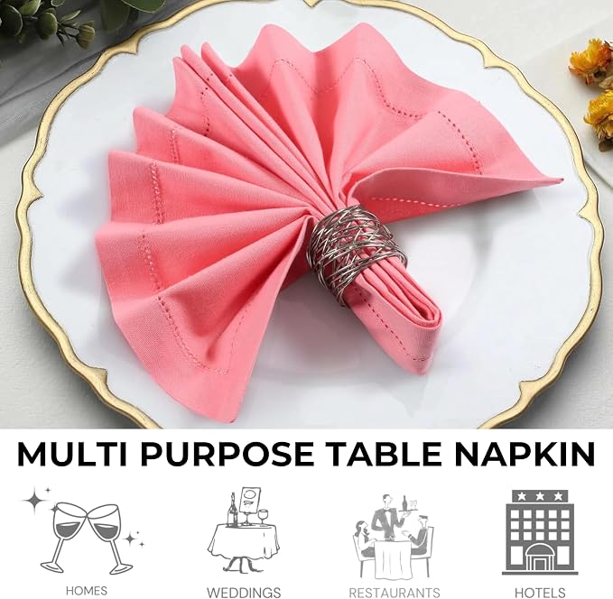 Bedding Craft Cotton Cloth Dinner Napkins Set of 12 – 18x18 Dianthus Pecan Hemstitched – Reusable Machine Washable Fabric Napkins for Weddings, Parties & Everyday Dining - Image 7