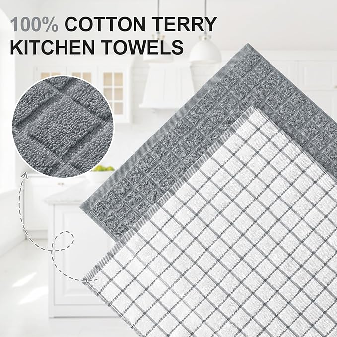 Homaxy Large Premium Cotton Kitchen Towels 16"x 28", 4 Pack, Grey | Natural Ring Spun 390 GSM Dish Towels, Super Absorbent Terry Kitchen Hand Towels, Soft Tea Towels with Hanging Loop - Image 2