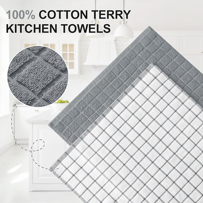 Homaxy Large Premium Cotton Kitchen Towels 16"x 28", 4 Pack, Grey | Natural Ring Spun 390 GSM Dish Towels, Super Absorbent Terry Kitchen Hand Towels, Soft Tea Towels with Hanging Loop - Image 2