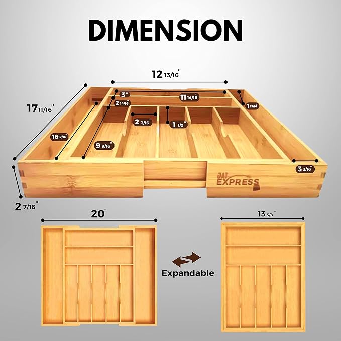 Bamboo Kitchen Utensil Organizer, Expandable Silverware Organizer for Kitchen Drawers, Premium Wood Drawer Organizers, Silverware Holder Tray for Drawers Flatware-Cutlery Organizer for Drawer - Image 4