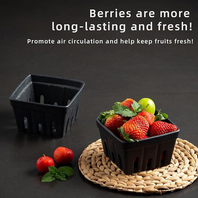 Ceramic Berry Basket, 4.2" Colander Set of 2 with Holes | Drainage holes help excess water flow away after washing berries, grapes, cherries, tomatoes, and fresh fruit - Image 6