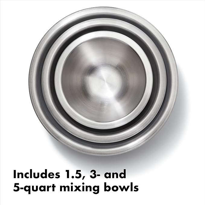 OXO Good Grips 3-Piece Stainless Steel Mixing Bowl Set (White) and 2-Piece Plastic Cutting Board Set - Image 3