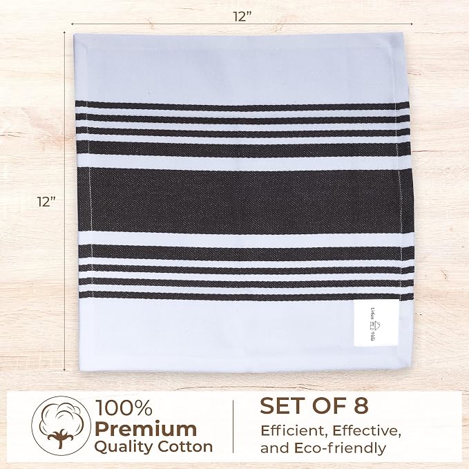 Urban Villa Kitchen Towels Cotton Dish Towels 12”x12” (Set of 8) Grey White - Image 2