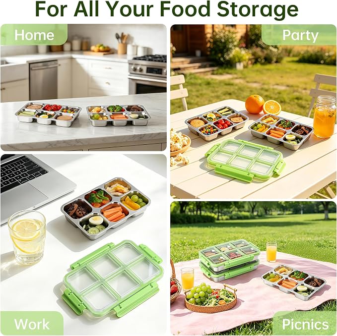 Stainless Steel Snack Containers with Lids, Lunchable Container 6 Compartment Snack Containers, Bento Lunch Box Divided Food Storage for Portion Control Meal Prep Reusable Snackle (3) - Image 7