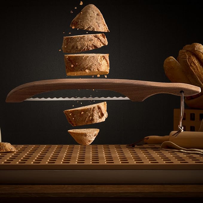 Bread Knife Package Slicer for Sourdough Bread, 16.5" Premium Wooden Bow Design, Premium Stainless Steel Serrated Saw, Cutter for cutting Loaf, Sandwich, Bagels, Homemade Bread & more - Black Walnut - Image 2