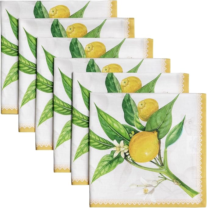 Maison d' Hermine Cloth Napkins Set of 6 Reusable 100% Cotton (20" x 20") | Everyday Square Napkins Cloth Washable Dinner Party Wedding Restaurant Hotel Kitchen Spring Summer - Limoncello by MaisondHermine