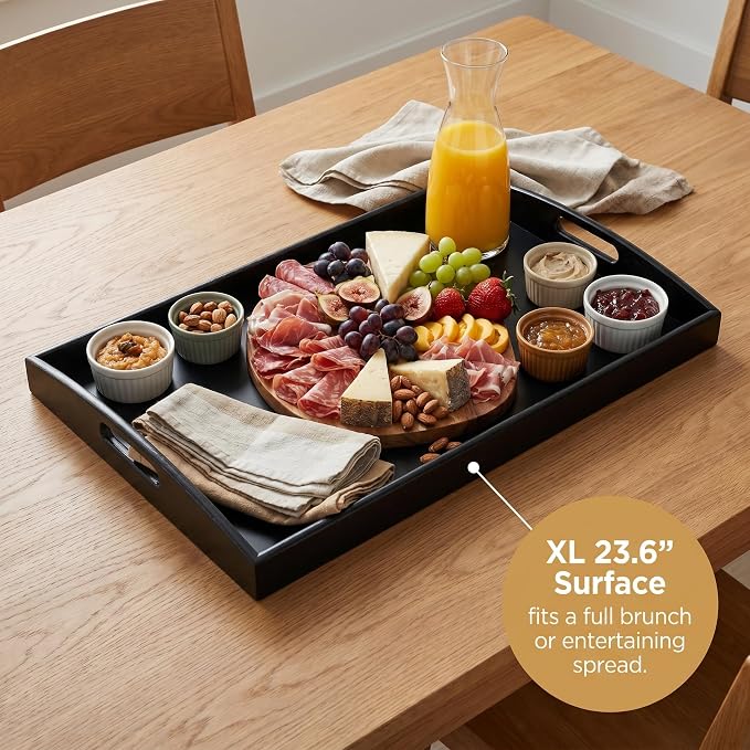 Bam & Boo Black Bamboo Serving Tray Extra Large with Handles for Food, Drinks, Storage, Decor, Vanity, Breakfast, Parties, Weddings, Picnics(23.6” x 15” x 2.35”, Black) - Image 3