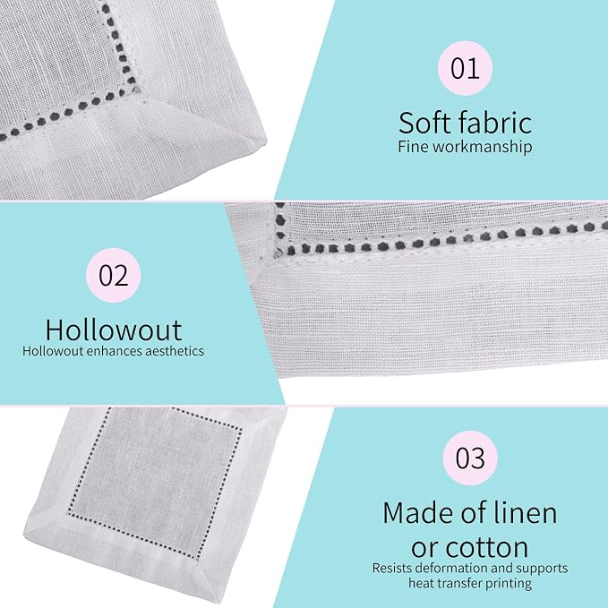 50pcs Linen Hemstitch Cocktail Napkins, 15x15cm/6x6in Reusable Square Cotton Fabric Cloth Beverage Napkins Suitable for Wedding Birthday Baby Shower Party Home Bar Supplies (White) - Image 4