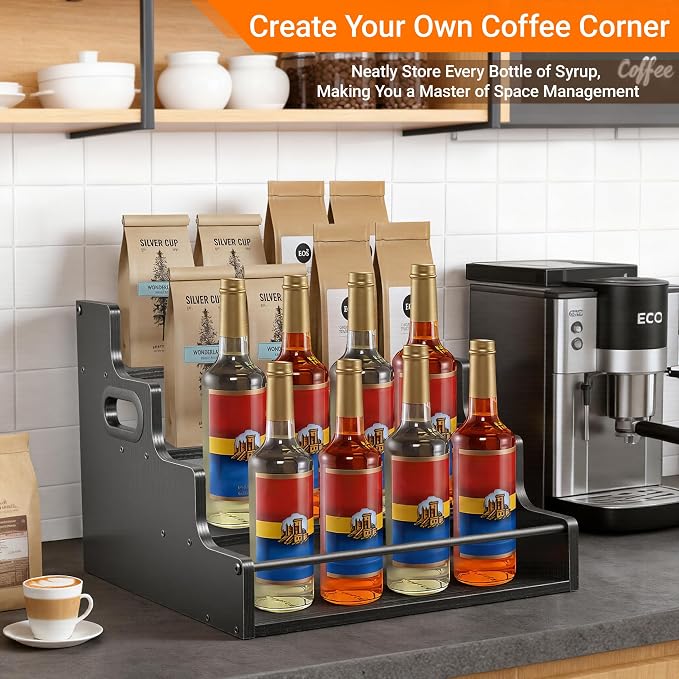 YQBRAO 4-Tier Liquor Bottle Display Shelf, 16-Inch, Black | Holds up to 16 bottles with raised rows for clear viewing; ideal for whiskey, spirits, home bars, and kitchens. - Image 7