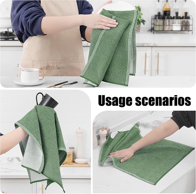 Homaxy 380 GSM Cotton Premium Kitchen Towels 3 Pack, 18"x 28", Grass Green | Flat and Terry Dish Towels, Highly Absorbent Tea Towel Set with Hanging Loop, Soft Utility Kitchen Hand Towels - Image 4