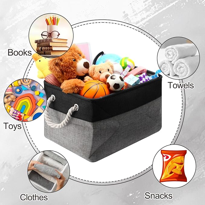 meekoo 8 Pack Collapsible Storage Bins Fabric Storage Bins Polyester Fabric Baskets with Handles Linen Closet Organizer for Shelf Home Closet Towels Toys(15 x 11 x 9.5 in,Black Gray) - Image 5