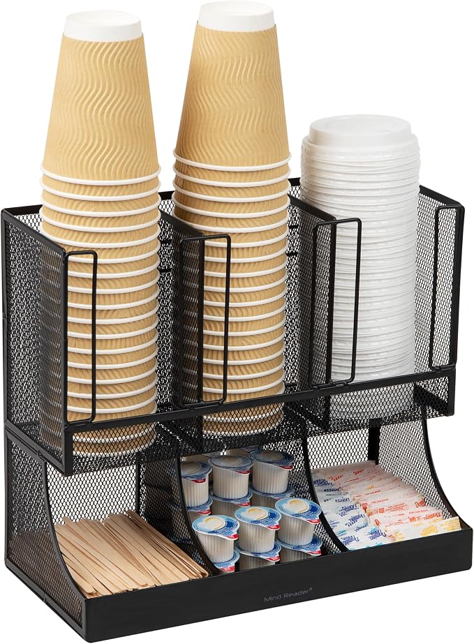 Mind Reader Multipurpose Countertop Organizer, Office Breakrooms, Cup and Condiment Station, Metal Mesh, Black by MindReader
