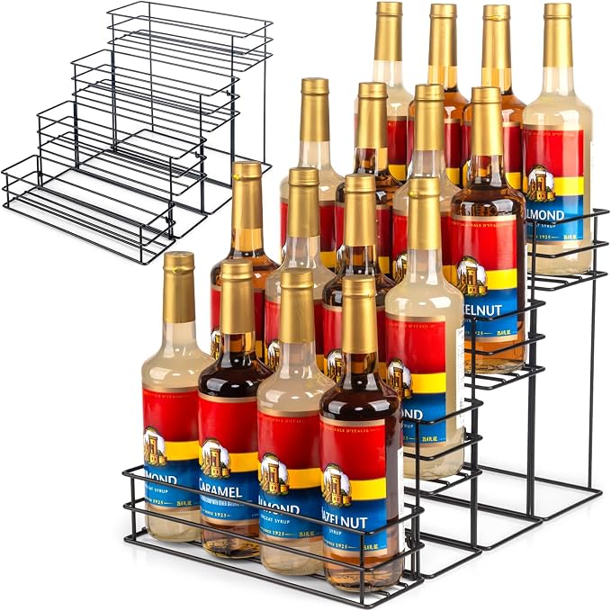 kimilus 16 Bottle Capacity Coffee Syrup Organizer 4 Tier Coffee Syrup Stand Shelf for Coffee Bar Accessories for Coffee Bar Kitchen Small Wine Rack for Bar Family Storage for Syrup Wine Dressing by kimilus