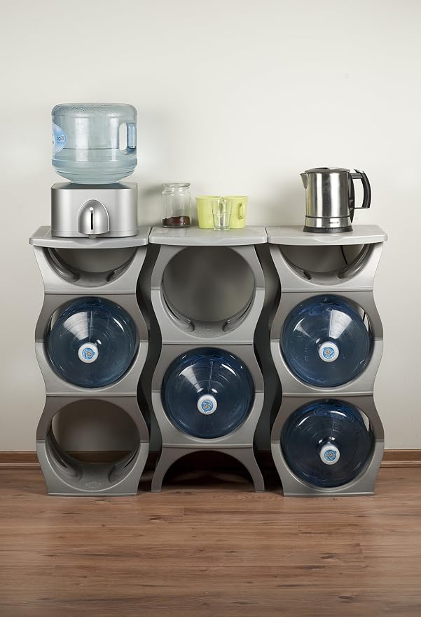 Stackable Water Bottle Storage Rack Best Water Jugs 5 Gallon Organizer. Jug Holder for Kitchen, Cabinet and Office Organizing. Reinforced Polypropylene (Blue, 3 No Shelf) - Image 3