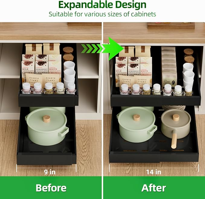 PAKETA 4 Pack Expandable Pull Out Cabinet Organizer,21" Deep | Pull Out Drawers for Cabinets with width from 9" to 14",Sliding Drawers for Cabinets with Upgrade 3 Slide Rails,hold 65 lbs - Image 3