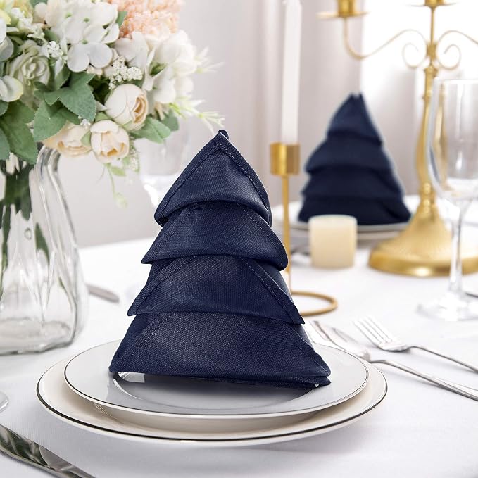 50pcs Polyester Cloth Napkins - 17 x 17 inch Navy Dinner Washable Napkins with Hemmed Edges for Restaurant/Wedding/Hotel(50,Navy) - Image 6